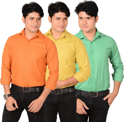 

Aedi Men's Solid Casual Orange, Yellow, Green Shirt(Pack of 3, Green;orange;yellow