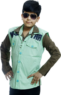 Ennjoy Boys Solid Casual Dark Green, Light Green Shirt(Pack of 2