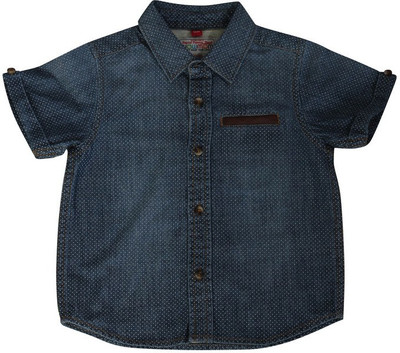

Wow Mom Boys Printed Casual Blue Shirt