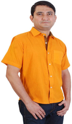 Viniyog Men Solid Casual Yellow Shirt
