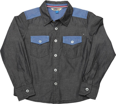 People Boys Solid Casual Grey Shirt