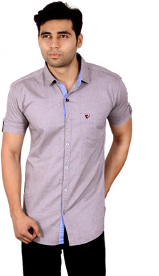

Studio Nexx Men's Solid Casual Spread Collar Shirt, Silver