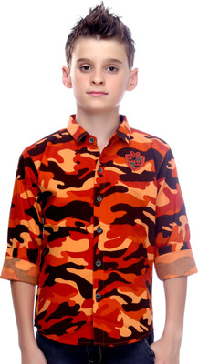 

MashUp Boys Printed Casual Orange Shirt