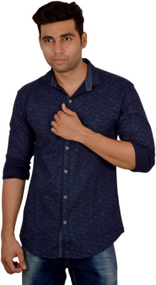

Studio Nexx Men's Printed Casual Blue Shirt, Denim blue tone