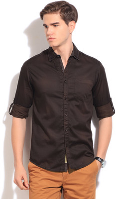The Indian Garage Co. Men's Solid Casual Brown Shirt, Choco