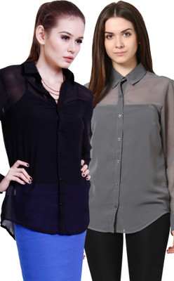 

The Gud Look Women's Solid Casual Grey, Black Shirt(Pack of 2), Black;grey