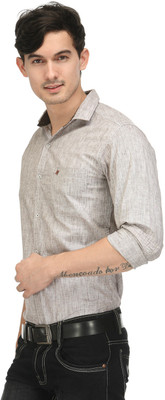 

Macoro Men's Solid Casual Semi Spread Collar Shirt, Brown