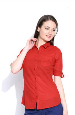 

U&F Women's Solid Formal Shirt, Red