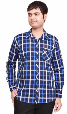 BRITISH TERMINAL Men Checkered Casual Blue Shirt