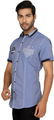 

Macoro Men's Striped Casual Blue Shirt