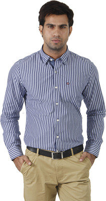 

London Fog Men's Striped Formal White, Blue Shirt, Navy;white