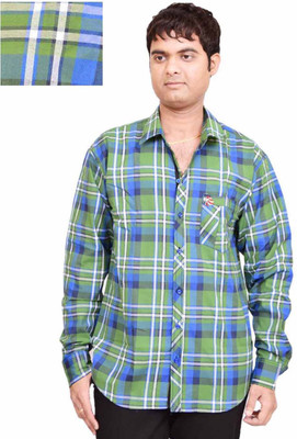 BRITISH TERMINAL Men Checkered Casual Green Shirt