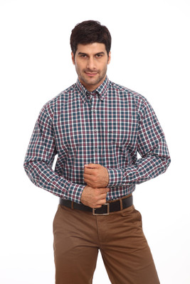 

ColorPlus Men's Checkered Casual Dark Green Shirt