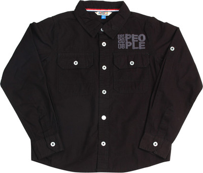 

People Boys Solid Casual Black Shirt