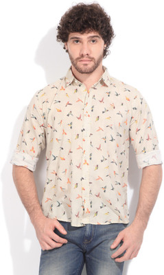 

Pepe Jeans Men's Printed Casual Beige Shirt