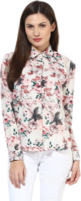 HARPA Women Floral Print Casual White Shirt