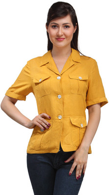 

Eves Pret A Porter Women's Solid Casual Linen Yellow Shirt