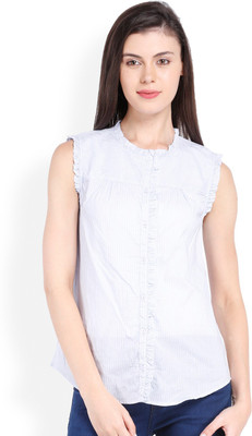 

Ten on Ten Women's Striped Casual White, Grey Shirt