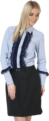 

Dazzio Women's Striped Formal Blue Shirt