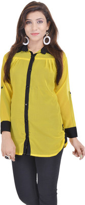 

Soundarya Women's Solid Casual Yellow Shirt