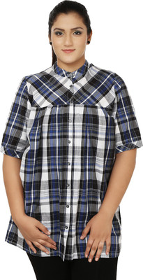 

Eves Pret A Porter Women's Checkered Casual Blue, Grey Shirt