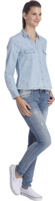 

Only Women's Solid Formal Light Blue Shirt, Light blue denim