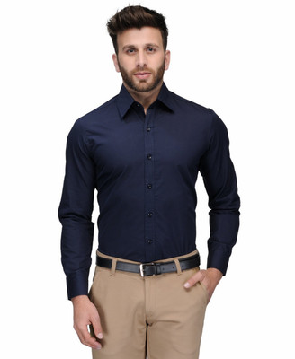 ALLEN Men Solid Formal Dark Blue Shirt