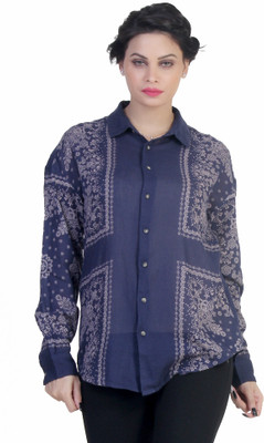 

Ten on Ten Women's Printed Casual Blue Shirt
