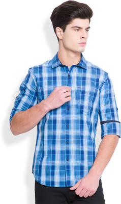 HIGHLANDER Men Checkered Casual Dark Blue, White Shirt