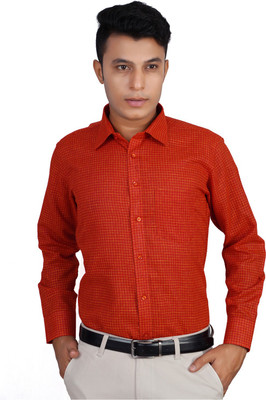 

Helg Men's Checkered Formal Red Shirt, Maroon;red