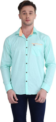 

British Terminal Men's Self Design Casual Light Blue Shirt, Turquoise