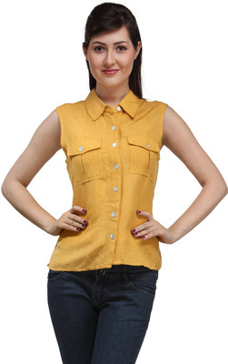

Eves Pret A Porter Women's Solid Casual Yellow Shirt