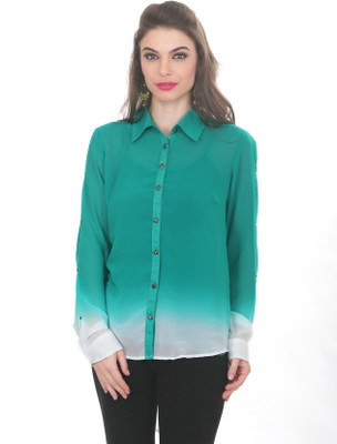 

Ten on Ten Women's Solid Casual Green, White Shirt