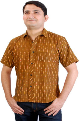 Viniyog Men Self Design Casual Brown Shirt