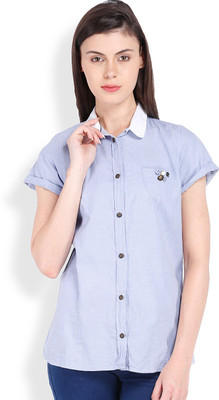 

Ten on Ten Women's Solid Casual Blue Shirt
