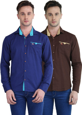 BRITISH TERMINAL Men Self Design Casual Multicolor Shirt(Pack of 2)