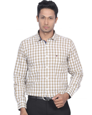

D'Indian Club Men's Checkered Casual Brown Shirt, Brown white checks