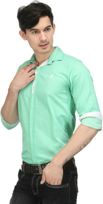 

Macoro Men's Solid Casual Green Shirt