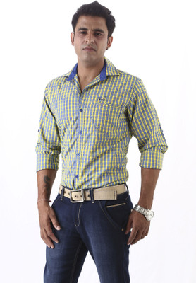 

Macoro Men's Checkered Casual Light Green Shirt