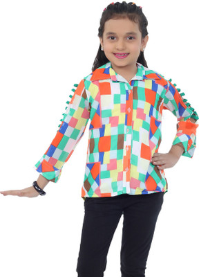 

Catmini Girls Checkered Casual Orange Shirt