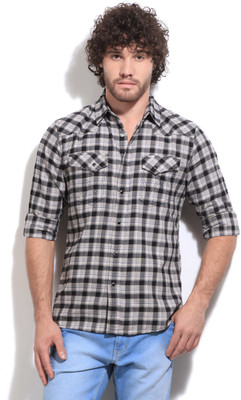 

Wrangler Men's Checkered Casual White, Black, Grey Shirt, Curt western shirt