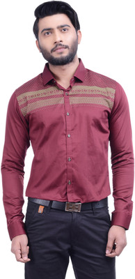 

Hoffmen Men's Self Design Casual Maroon Shirt
