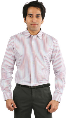 

Desar Rana Men's Striped Formal Multicolor Shirt, Red;blue and black on white