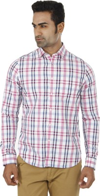 

London Fog Men's Checkered Casual Pink Shirt, Navy;pink