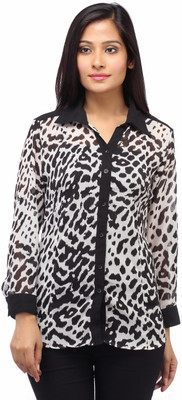 

Entease Women's Animal Print Casual Black, White Shirt, Black;red