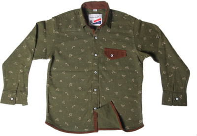 

Little Man Boys Animal Print Casual Green Shirt