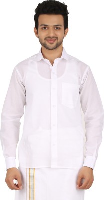 Prakasam Cotton Men Solid Formal White Shirt