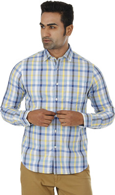 London Fog Men's Checkered Casual Blue Shirt, Blue & yellow