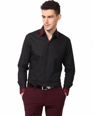 Dazzio Men's Solid Casual Black, Maroon Shirt