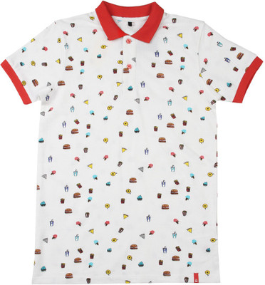 United Colors of Benetton Boys Printed Cotton T Shirt(White, Pack of 1, 101